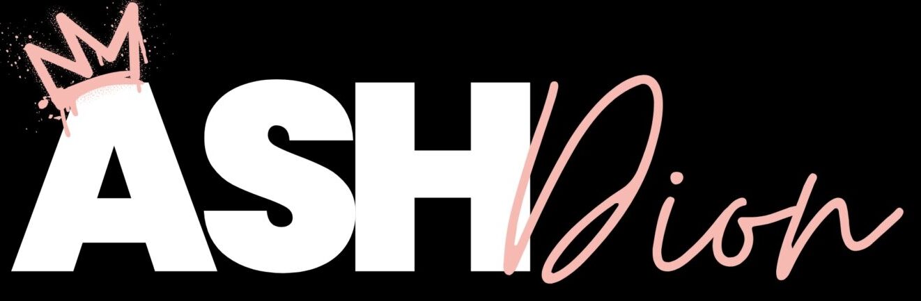 Ash Dion logo, a pink crown above the Ash Dion wordmark