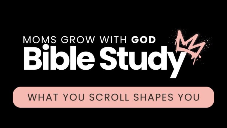 Moms grow with God Bible Study graphic with crown and pink accents.